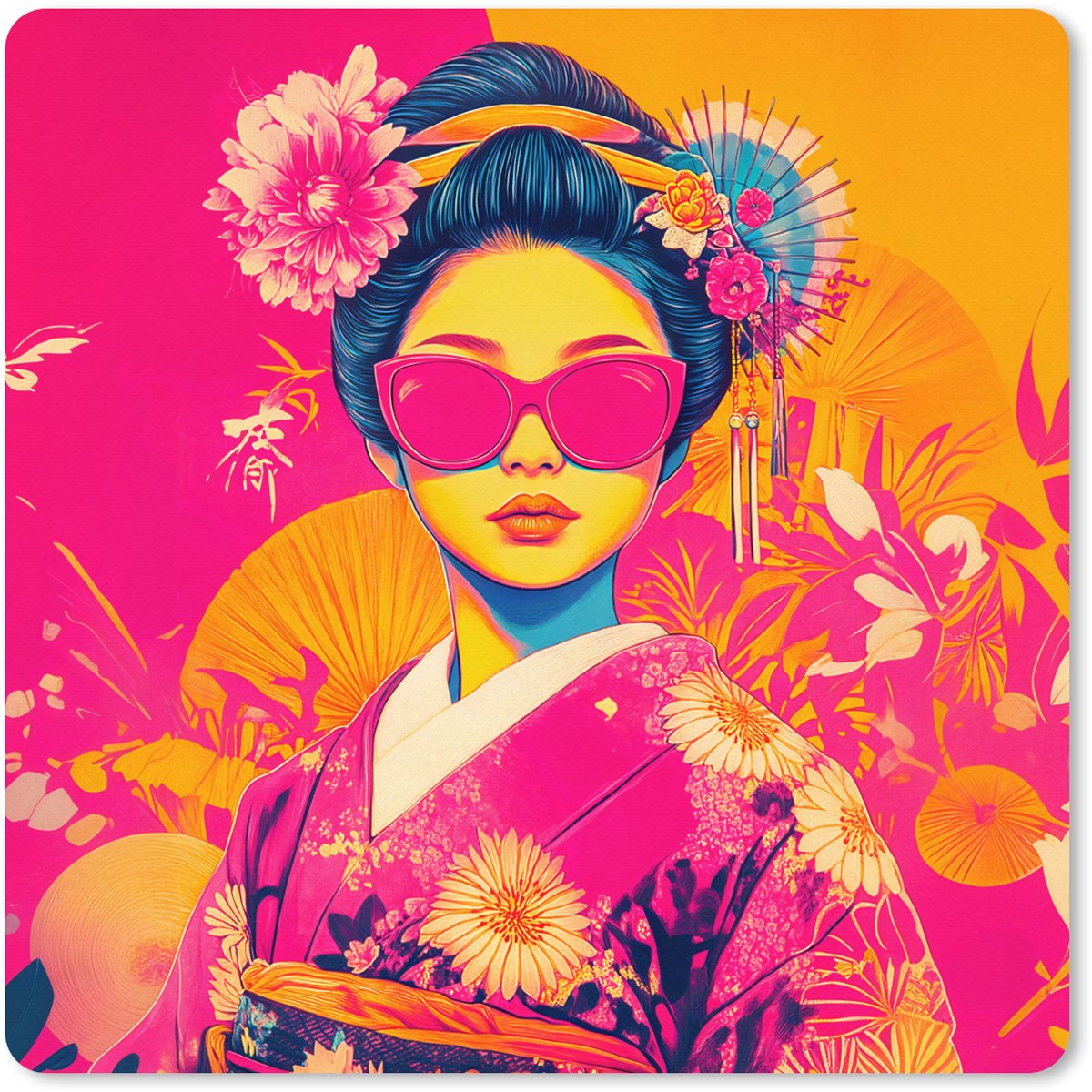 Muismat XXL 40x40 cm - Bureau onderlegger - Bureau mat Vrouw - Zonnebril - Abstract - Oranje - Bureaumat - Gaming mousepad xl - Bureaulegger groot - Computer deskmat