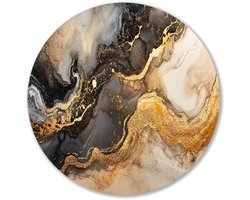Abstract kunstwerk met gouden accenten - Abstract muurcirkel - Wandobject rond kleuren - Goud - Ronde metalen decoratie - Kantoor accessoires - muurcirkel aluminium 60x60 cm
