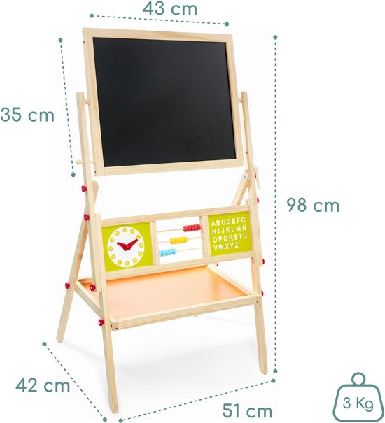 Mamabrum Dubbelzijdig Schoolbord met Whiteboard en Krijtbord - Magnetisch Tekenbord - Inclusief Letters, Cijfers en Telraam