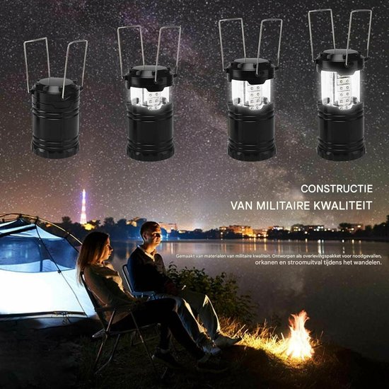 LED-kampeer lamp - Opvouwbare kampeer lamp op batterijen - AA-batterijen - Noodverlichting, vissen - Ideaal voor kamperen, wandelen en tuinieren - Ideaal voor orkanen, stormen en stroomuitval - Opvouwbare buitenlamp - Zwart van Merkloos — afbeelding 2