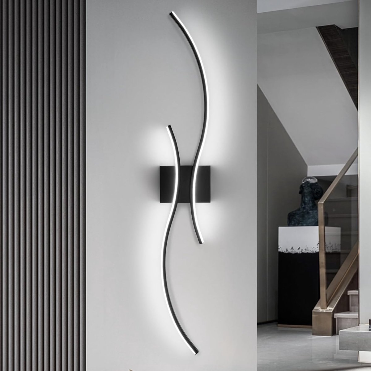 Haobosic - 27W Wandlamp - Gebogen design zwart - 80 cm lengte - 6500K koud wit licht