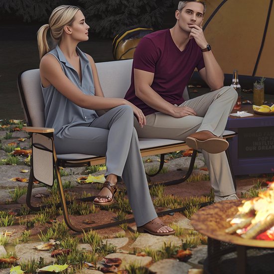 COSTWAY Campingstoel voor 2 personen, klapstoel met afneembaar kussen, zijzak en armleuningen, 300 kg draagvermogen, inklapbare campingbank, vouwbank voor buiten, tuin, camping, grijs — afbeelding 4