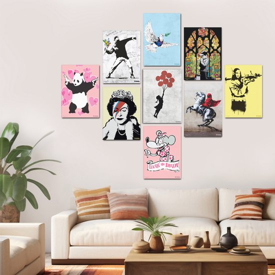 Graffiti Banksy - Balloon Girl - Impression sur toile Premium 48x67,5 cm - Décoration murale