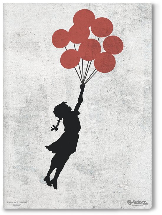 Graffiti Banksy - Balloon Girl - Impression sur toile Premium 48x67,5 cm - Décoration murale