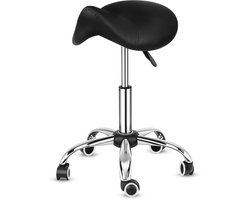 Bayt Zadelkruk - Zadelstoel - Kapperskruk - Zadelkruk op wielen - Tabouret - In hoogte verstelbaar - Zwart