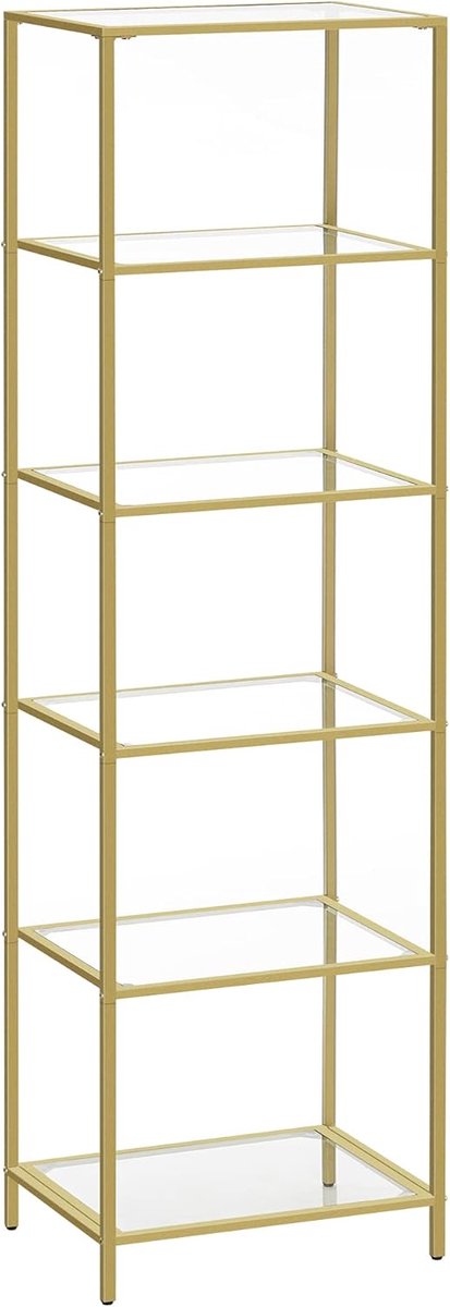 Conway Living - Vitrinekast - Vitrinekast met glas - Badkamerkast - Badkamerrek - Opbergrek -Glazen planken - Goud - 6 niveaus