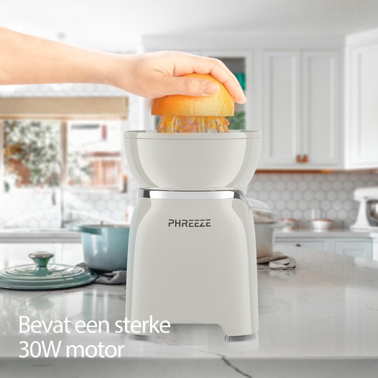 Phreeze Elektrische Citruspers met Kraan - Sinaasappelpers, Citroenpers & Limoenpers - Met Anti-Drup Schenktuit, Pulpfilter & Pulpreservoir - Twee Perskegels - Vaatwasserbestendig van Merkloos — afbeelding 3