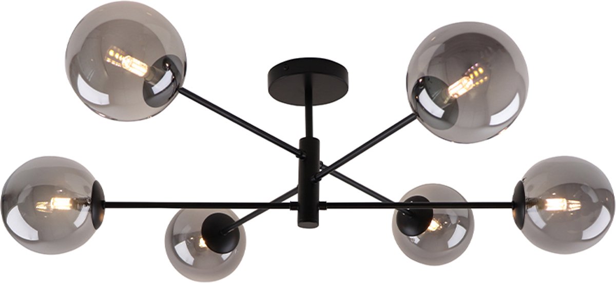 Olucia - REMO - Plafondlamp - Grijs / Zwart - Vorm: Rond