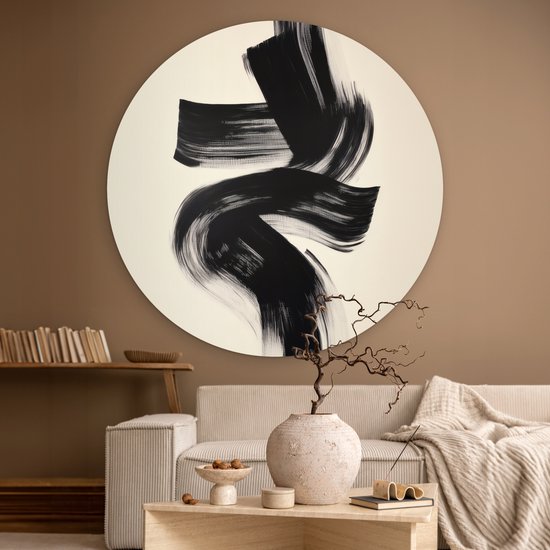WallCircle® Wandcirkel 120x120 cm - Muurcirkel Strepen - Zwart - Abstract - Muurdecoratie woonkamer - Wanddecoratie slaapkamer - Kamer decoratie accessoires - Ronde schilderijen XXL