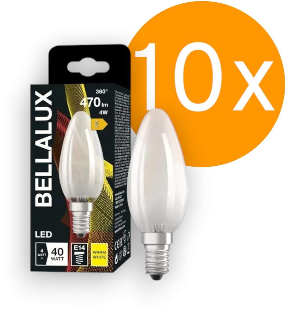 10 stuks | Bellalux LED kaarslamp 4W 470lm 2700K Mat Niet-Dimbaar | E14 | Extra Warm Wit | 4 watt | 15.000 Branduren