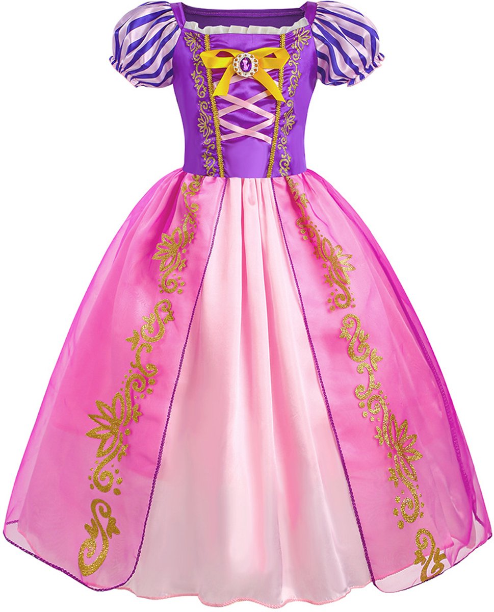 Joya Kids® Roze Prinsessenjurk meisje Korte Mouw | Verkleedjurken meisjes | Prinses jurk Meisje Roze en Paars | Met Kroon, Toverstaf, Handschoenen en Sieraden | Maat 120 — afbeelding 11