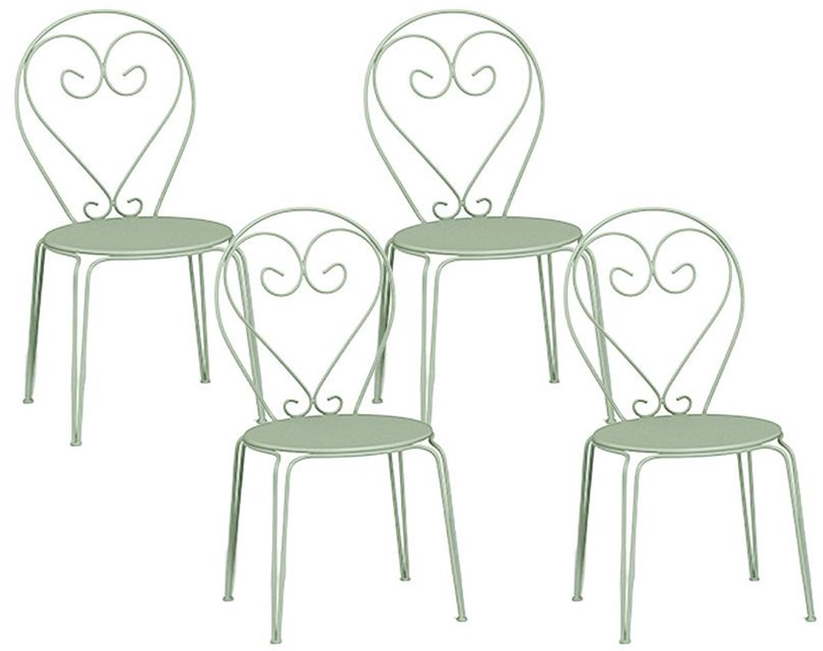 Vente-unique Set 4 metalen tuinstoelen met smeedijzer aspect - amandelgroen - GUERMANTES L 43 cm x H 90 cm x D 47 cm