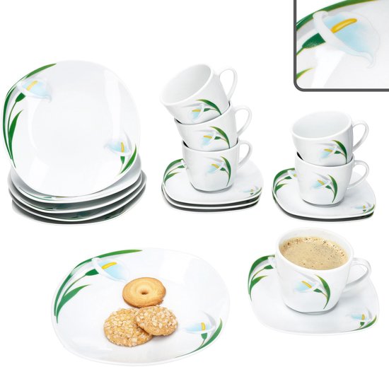 Service à café 18 pièces en porcelaine WHITE CALLA pour 6 personnes