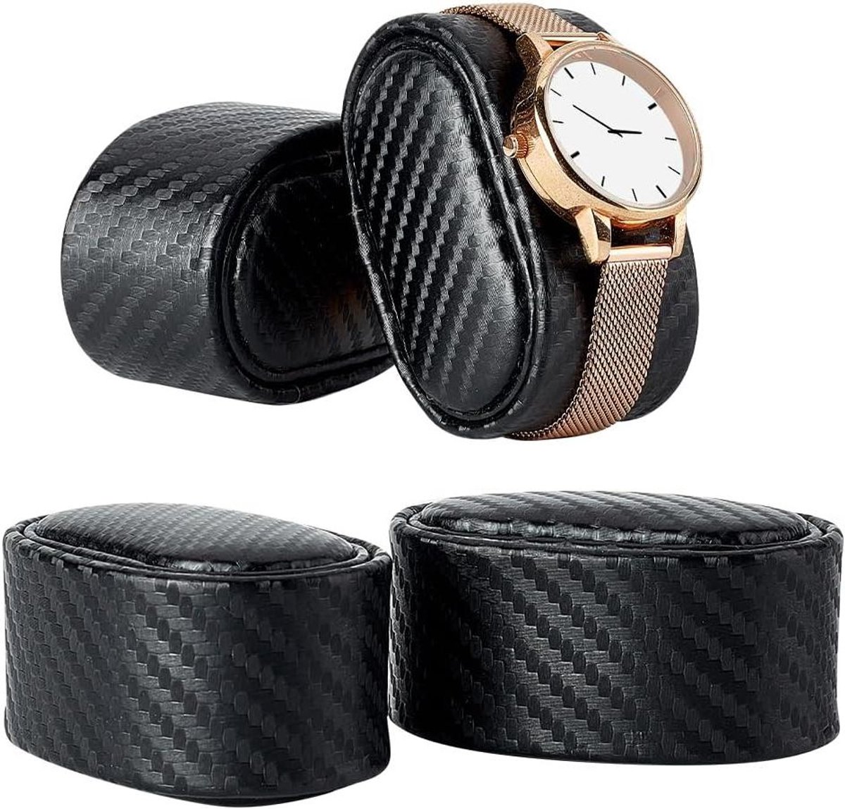 4 stks PU Lederen Horloge Kussen Inserts Zwart Horloge Display Kussen Ovale Horloge Kussen Pad met Cover voor Kleine Bedrijven Verkopen Armband Horloge Bangle Display Opslag 2.6×1.8×1.4 inch