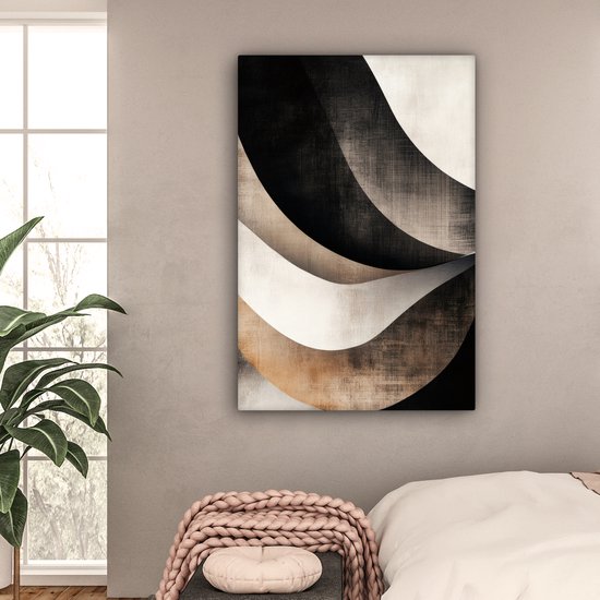 Tableau sur toile 80x120 cm - Décoration murale Abstraite - Vagues - Zwart - Patiné - Décoration murale salon - Décoration chambre - Accessoires chambre - Peintures sur toile