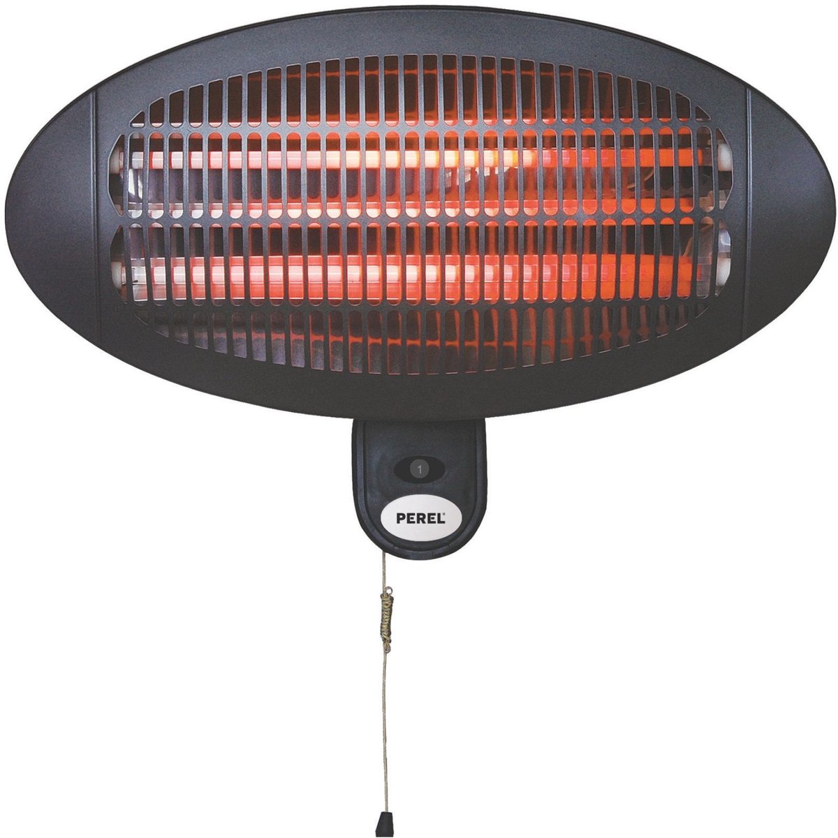 Bol.com Perel Terrasverwarmer, 2000 W, quartz, wandmontage, met trekschakelaar, plensdicht, 3 warmteniveaus, metaal, zwart, incl... aanbieding