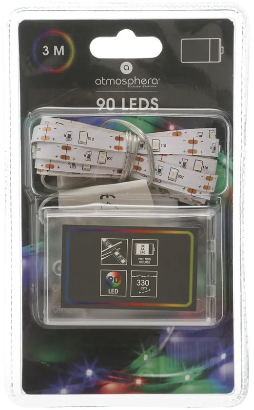 Atmosphera LED Strip lichtsnoer - multi kleuren - 330 cm - op batterij - feestelijke lampjes - slaapkamer - feestruimte van Atmosphera — afbeelding 2