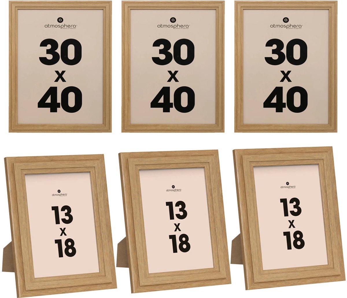 Atmosphera Fotolijstjes Classico - set 5x stuks - 1x 30 x 40 cm/4x 13 x 18 cm - naturel - Hout