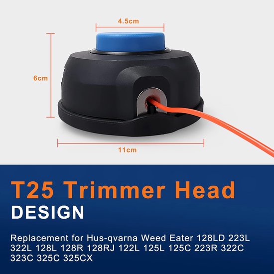 Geschikt voor 2-pack 128LD T25 Trimmerkop voor Husquvarna Weed Eater 223L 322L 125L 128L 128LD 128R 128RJ 122L 125C 223R 322C 323C 325C 325CX WeedEater-onderdelen 966674401 Jonsered-bosmaaier BC2128 van Merkloos	 — afbeelding 2