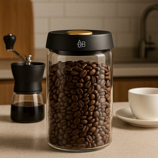 Adore Maison Barista Vacuüm Bewaarpot 500ml – Luchtdichte Koffiebonen Opslag Pot van Borosilicaatglas – Versheidsbehoud en Vochtbestendig