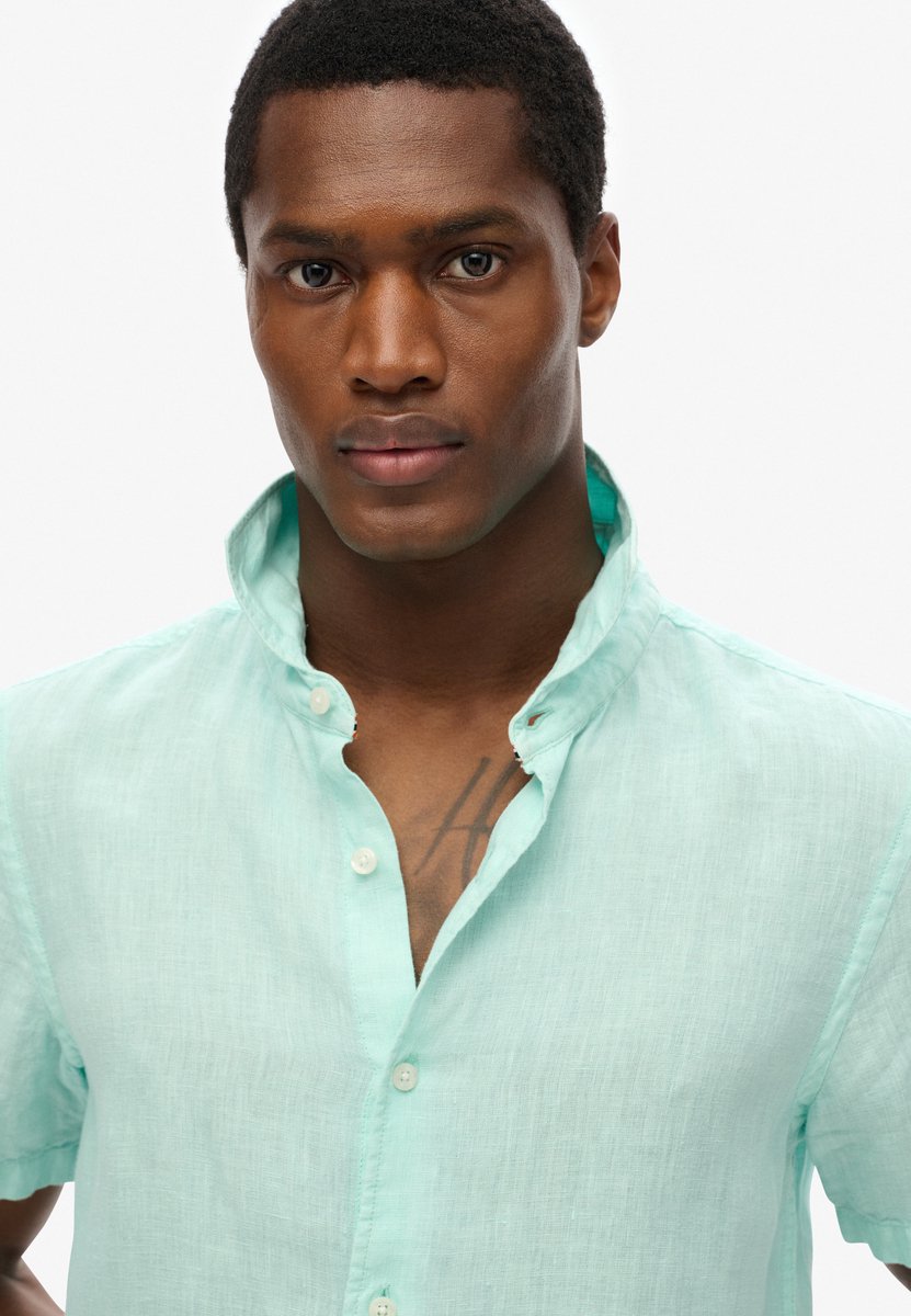Superdry Linnen vakantie-overhemd met korte mouwen Heren Shirts Groen