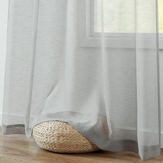 Melodieux Gordijnen beige transparant linnen look gordijnen met ogen voor woonkamer slaapkamer set van 2 260x140cm