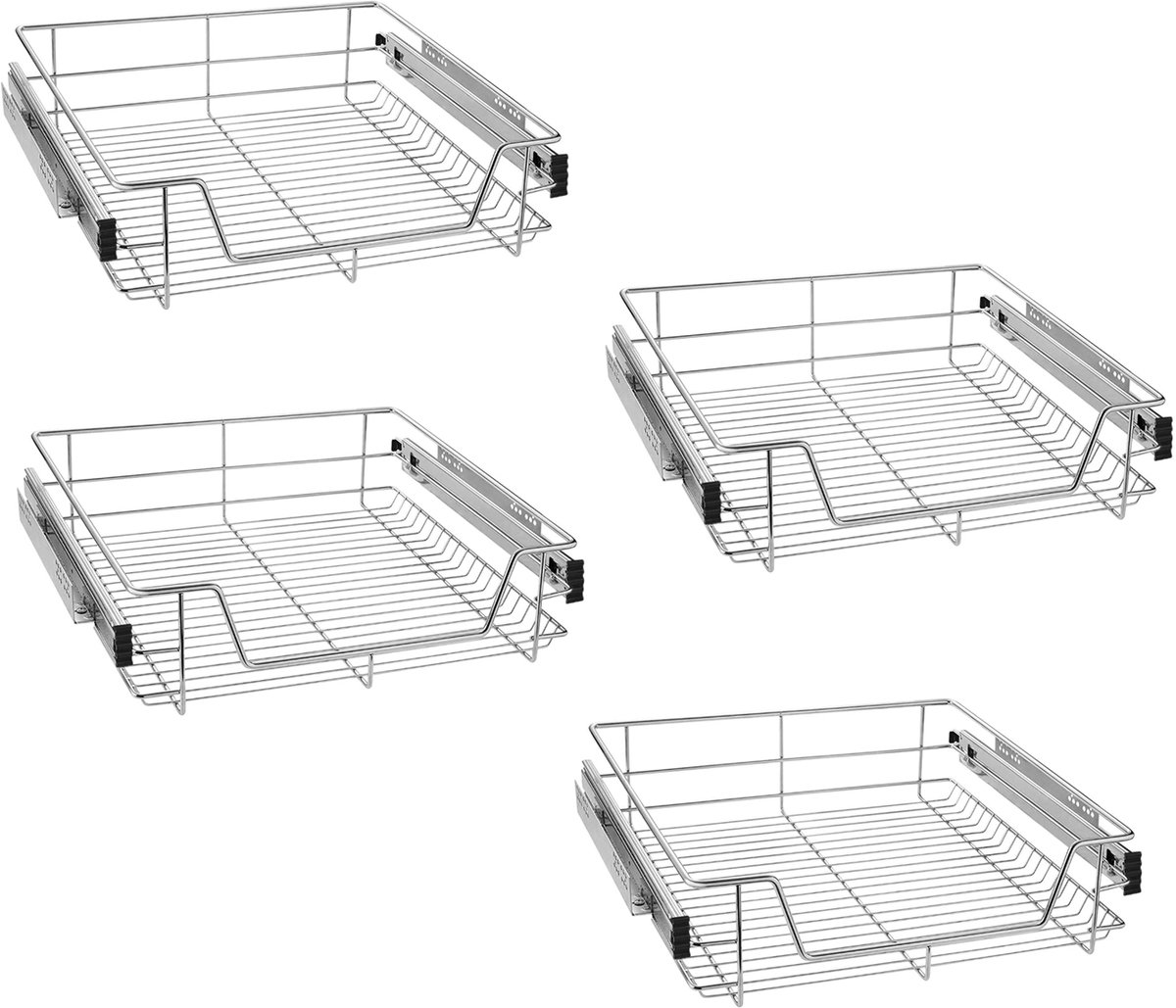 Aufun 4 x Telescopische Laden, Keukenlade Planken, Keuken Uittrekmanden, Slaapkamer Laden, Geschikt voor Keuken- en Slaapkamerkasten, 60 cm