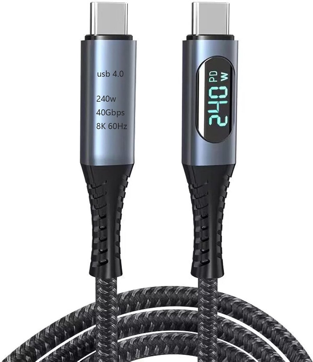 Naova® USB4 Kabel – USB-C naar USB-C – 240W PD 3.1 Snelladen – 40Gbps Data – 8K@60Hz Video – Thunderbolt 3/4 Compatibel – E-Marker Chip – Gevlochten – 1 Meter