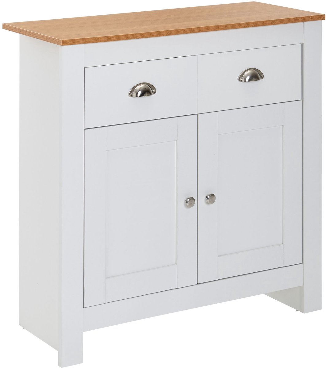 dressoir met 2 lades 79x81x34,5 cm ladekast wit / eiken modern | Design hoog dressoir met deuren | Commode woonkamer