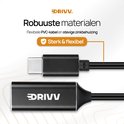 DRIVV. USB-C naar HDMI adapter met robuuste materialen, flexibele PVC-kabel en zinkbehuizing.
