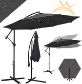 Parasol met Standaard 300 cm - Zonwering voor Balkons, Tuinen en Terrassen - Grote Zweefparasol met Zwengelsysteem - Stevig Frame - Grijs