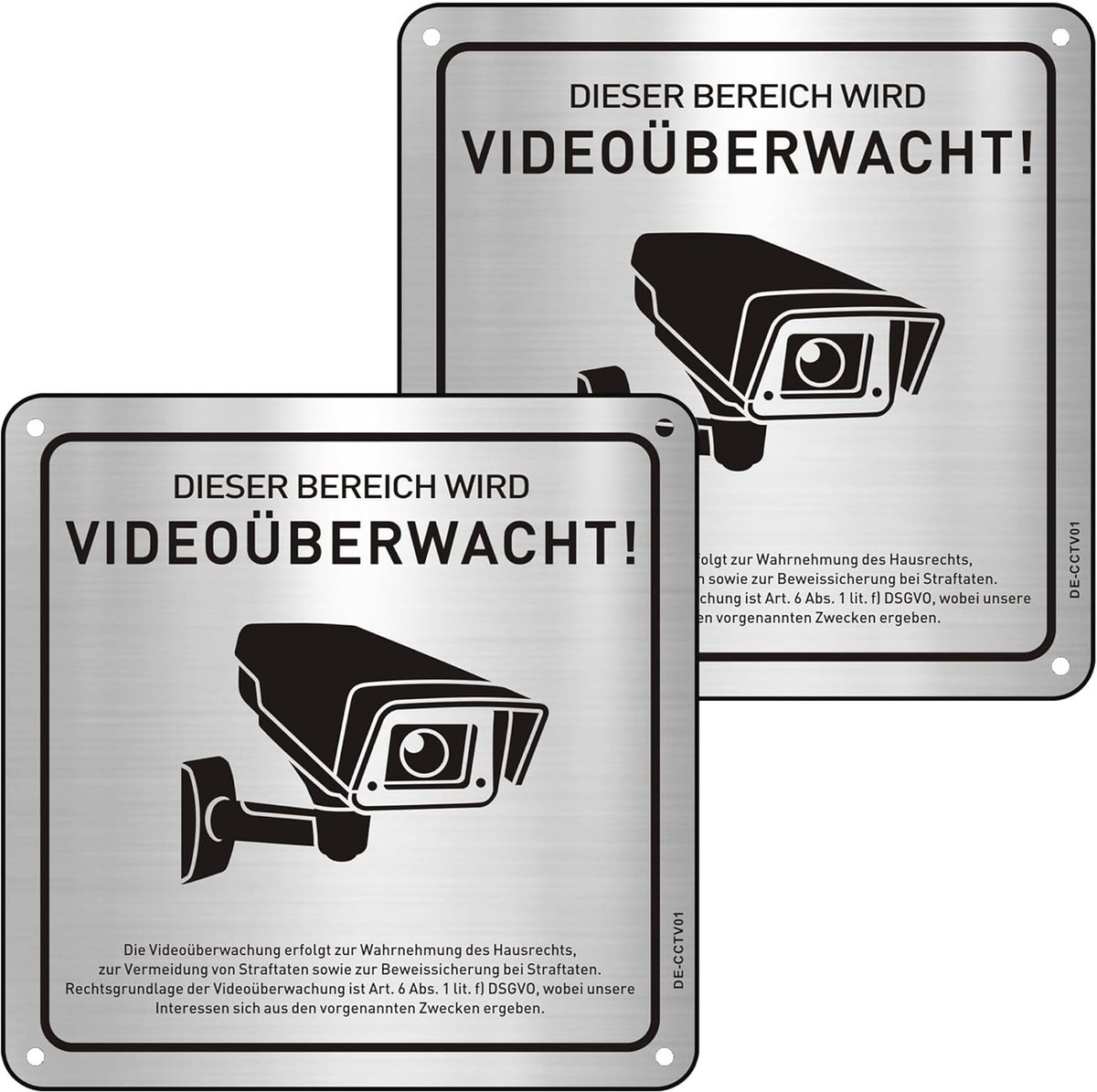 Videobewaking Schild - 15 x 15 cm Aluminium Bord met DSGVO-Notificatie - 2 Stuks