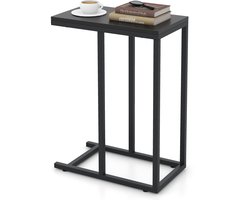 COSTWAY Bijzettafel C-vorm, banktafel met metalen frame, koffietafel voor woonkamer, slaapkamer, kleine ruimtes, salontafel voor bank en bed, laptoptafel, 45,5 x 25,5 x 64 cm (zwart)