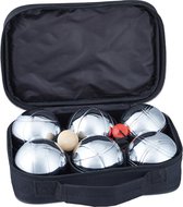 Relaxdays jeu de boules set - 6 ballen - metaal - petanque - in draagtas - afstandmeter