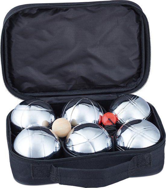 Relaxdays jeu de boules set - 6 ballen - metaal - petanque - in draagtas -  afstandmeter | bol.com