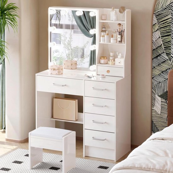 Saimeihome S28 Make-uptafel met verlichting en kruk, zwarte kaptafel
