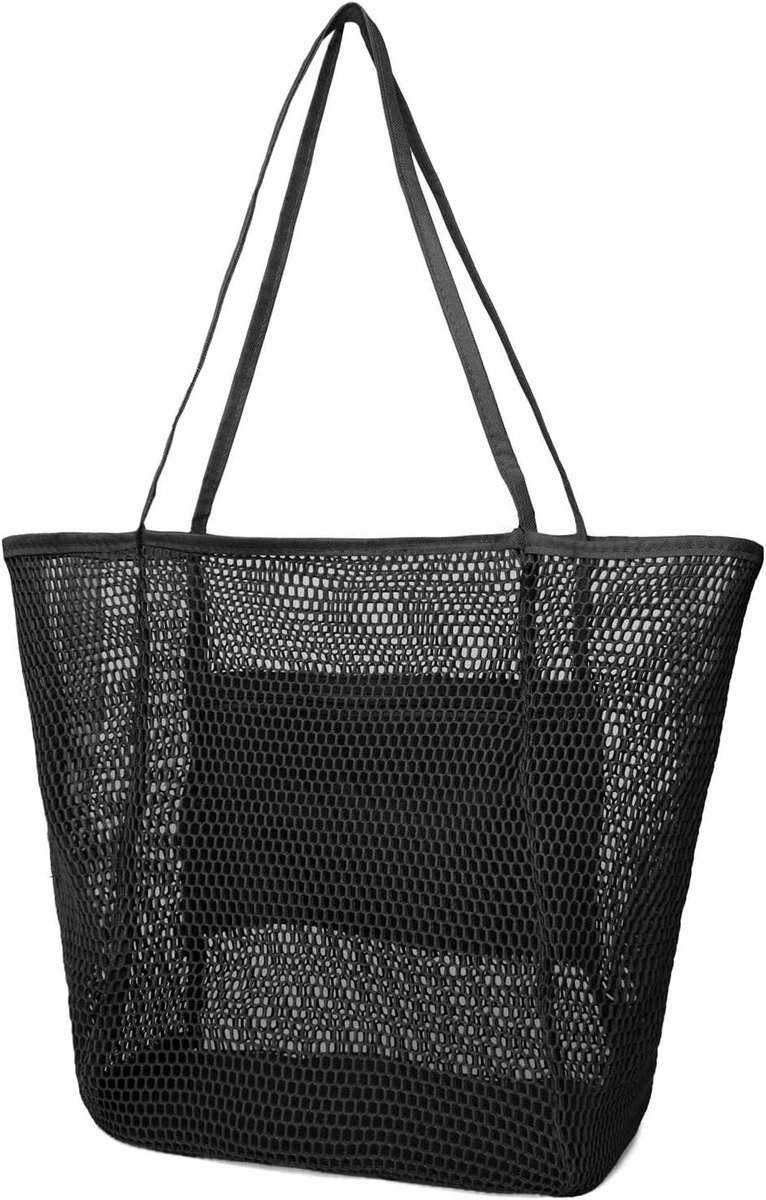 Strandtas voor vrouwen - Extra grote mesh draagtas met zak, opvouwbaar en waterdicht - Ideaal voor zwembad, sportschool, boodschappen, winkelen en reizen