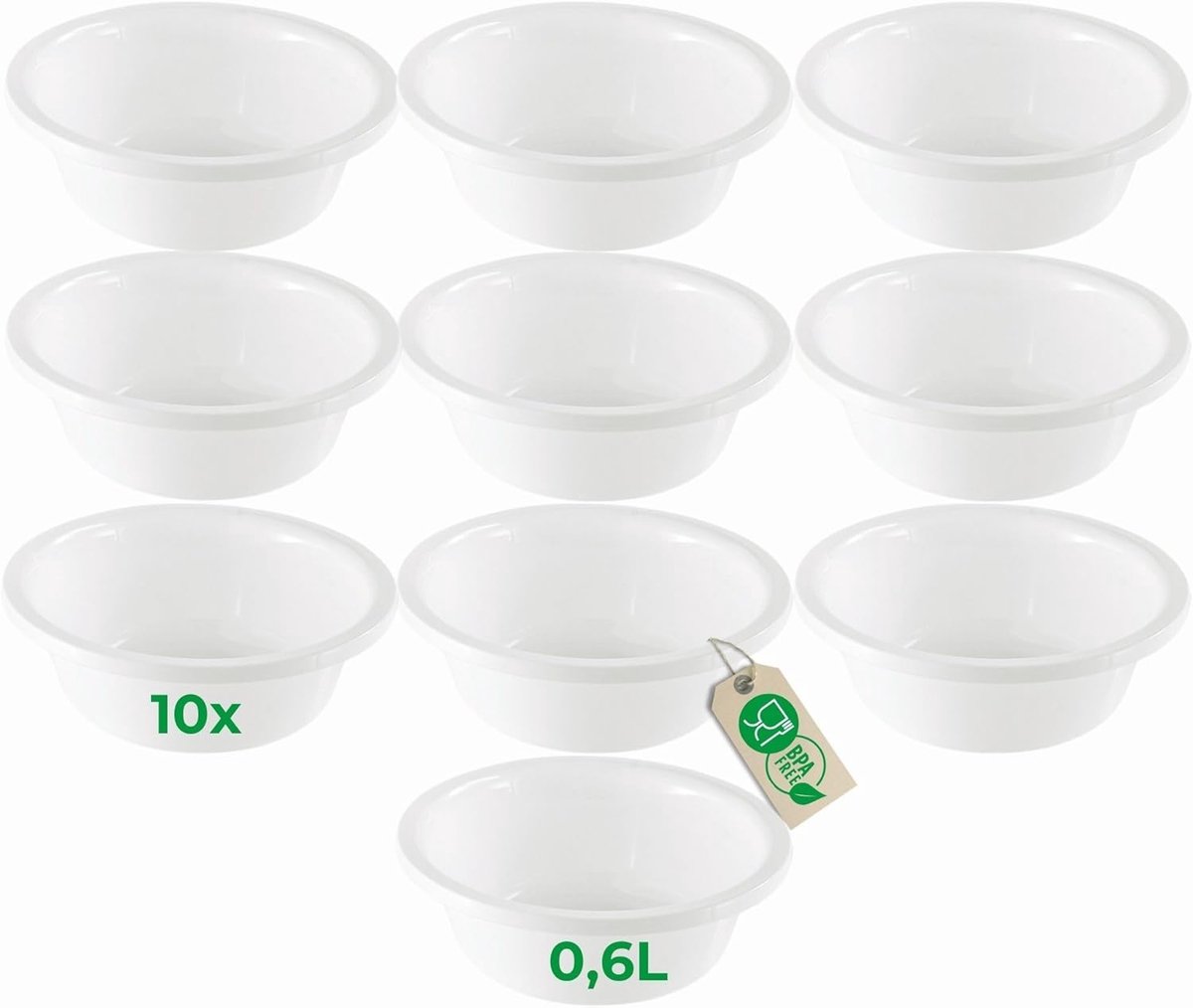 Novaliv 10x Afwaskommen Rond 0,6L, D16 cm, Wit, BPA-vrij, Vaatwasserbestendig, Ideaal voor Keuken en Camping, Kleine Ronde Kom, Kleine Plastic Kom, Kleine Afwaskom, Plastic Kom
