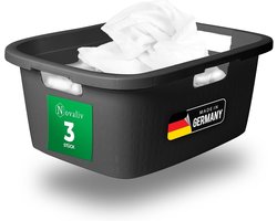 Novaliv 3-pack wasbak met 3 handgrepen 25L antraciet, wasboxset wasemmer wascontainer voor badkamerwas vuile was, wasbakken wasmand opbergmand verzamelbox