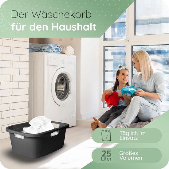 Novaliv Set van 3 rotan wasmand met 4 handgrepen, 40 liter, zwart, wasbox, set, wasmand voor badkamer, wasmand, vuile was, wasmanden, huishoudelijke accessoires, wasbak, verzamelaar