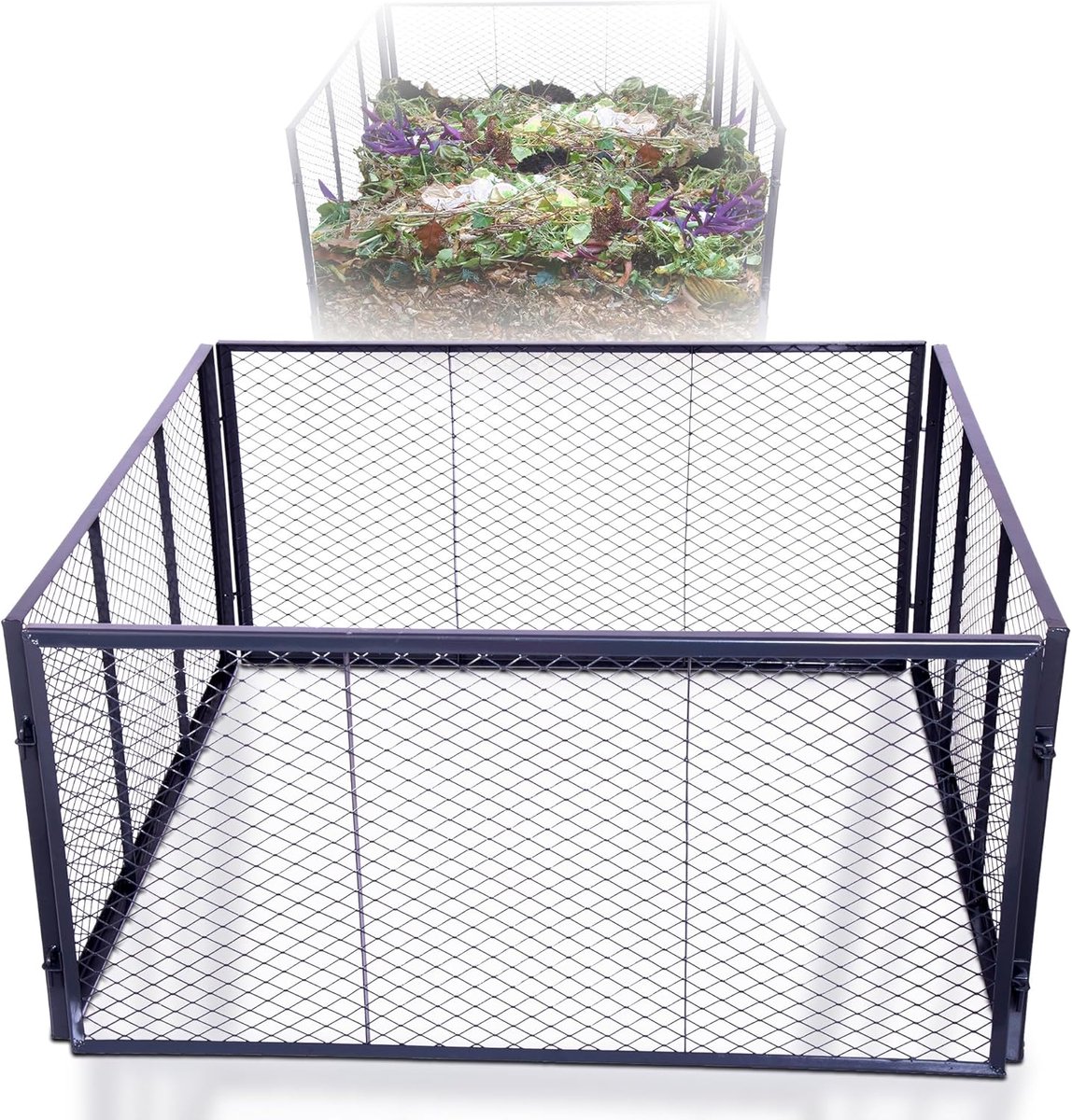 Novatool 2X Tuincomposteerder Metaal 500L+1000L, met uitbreidbaar plug-in systeem, gepoedercoate metalen composteerder, compost compostrooster box silo compostbak organische gazon bladcomposteerder gazoncomposteerder