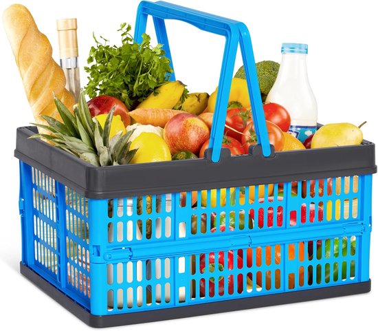 Novaliv Opvouwbare Box Blauw - 16L Opvouwbare Mand met Handvatten - Veelzijdige Boodschappenmand - Praktische Opbergdoos