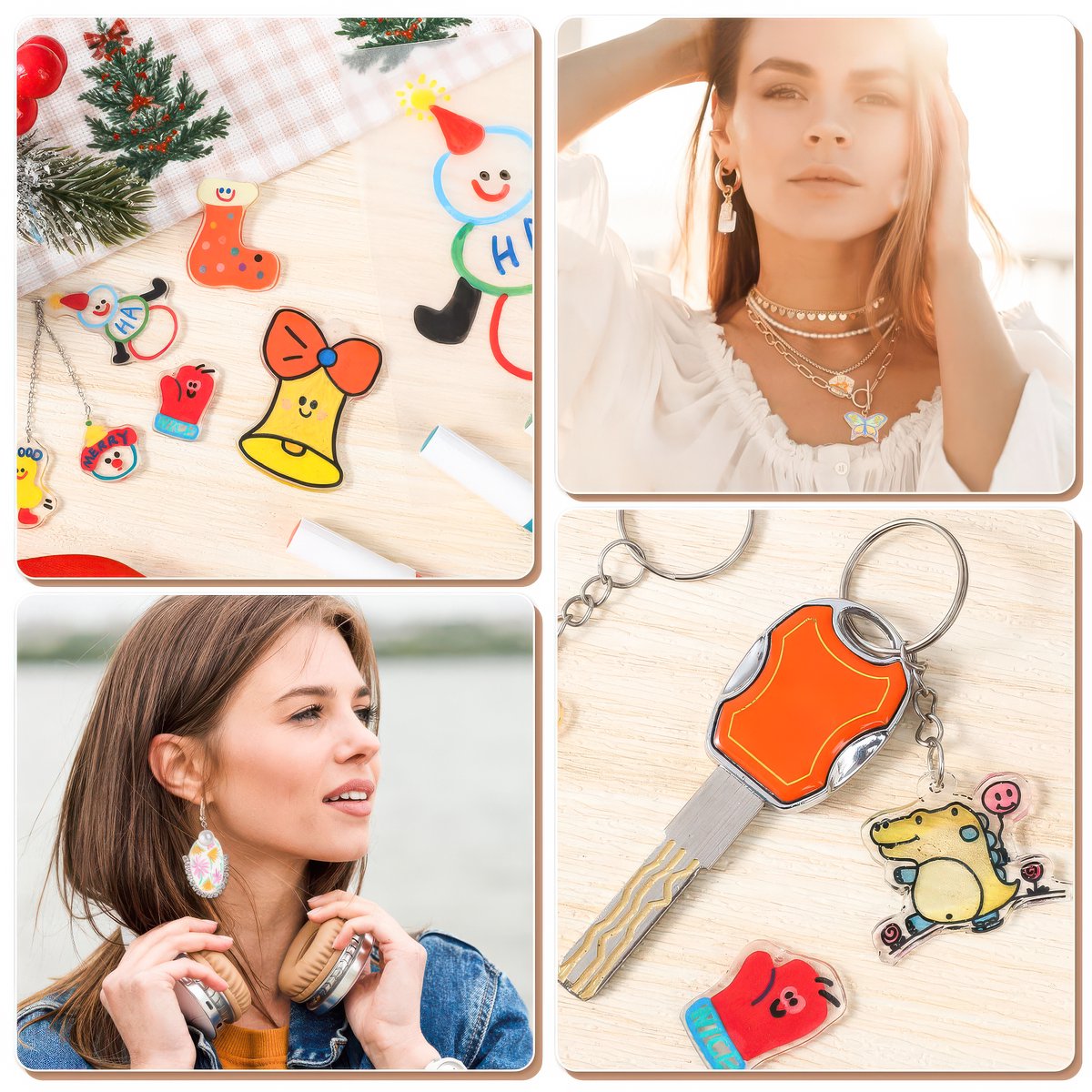 185-Delig Krimpfolie Knutselpakket - 15 Krimp Folie Vellen 15*11cm met Oorbel Haakjes/Sleutelringen/Gaatjestang/Hangers - Krimpie Dinkie Dimpie Knutselen Pakket voor Jongens/Meisjes - Sieraden/Oorbellen/Sleutelhangers Maken Knutselset — afbeelding 6