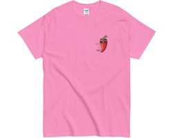 Grappig T-shirt met Chili Peper – Shirt met Tekst “Spicy Not Sweet” – Stoer Katoenen Shirt – Cadeau Idee Vrouw Man - Roze - XL