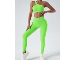 Bright May Rib Gym Set - Maat S - Limegroen - 2delig - Limegreen - Groen - Green - Sportkledingset - Sportkleding - Sportlegging - Fitness kleding - Fitness set - Fitness legging - Gymkleding - Gymlegging - Yogakleding - Yogaset - Yogalegging