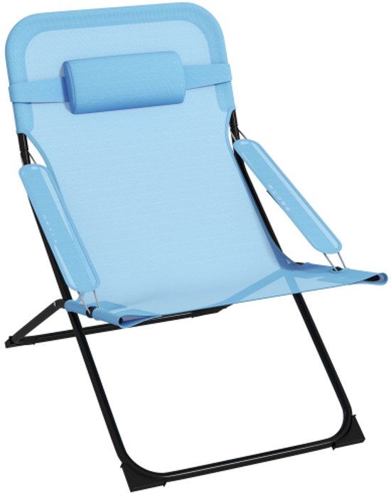 Outsunny strandmat, set van 2, opvouwbare strandmatras, zonnemat, 5-niveaus, met draagtas, staal, 134 x 48 x 36-45 cm