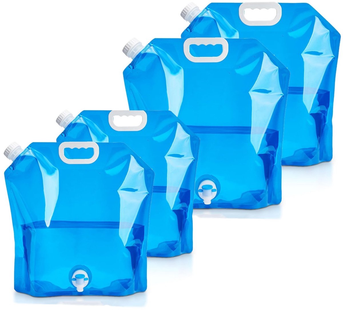 Noodpakket voor thuis - 4 stuks Opvouwbare Waterreservoirs Set - 5 en 10 Liter Flexibele Waterjerrycan met Dicht Deksel en Kraanschakelaar - Draagbare Drinkwaterzak voor Noodsituaties - waterreservoir voor nood