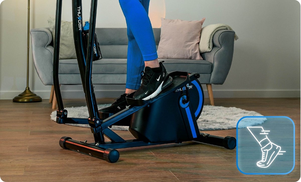 Afbeelding 2 van THUNDER® Crosstrainer | FLASH | Elliptische Trainer | Magnetisch | 8 Weerstandsniveaus | Hartslagsensor | Antislip Pedalen | Stil in gebruik | Transportwielen | Max. 110 kg | Voor Thuisgebruik |