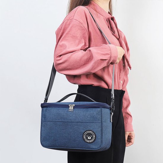 1 stuk Lunch Bag - Lunchtas - Koeltassen - Picknicktas - Handvat Riem - Oxford-doek - waterdicht - Geïsoleerde Koeltas - 26*17*18cm - Marine van Adaza — afbeelding 2