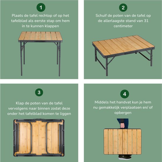 Camp Active campingtafel inklapbaar - opvouwbare bamboe en aluminium tafel